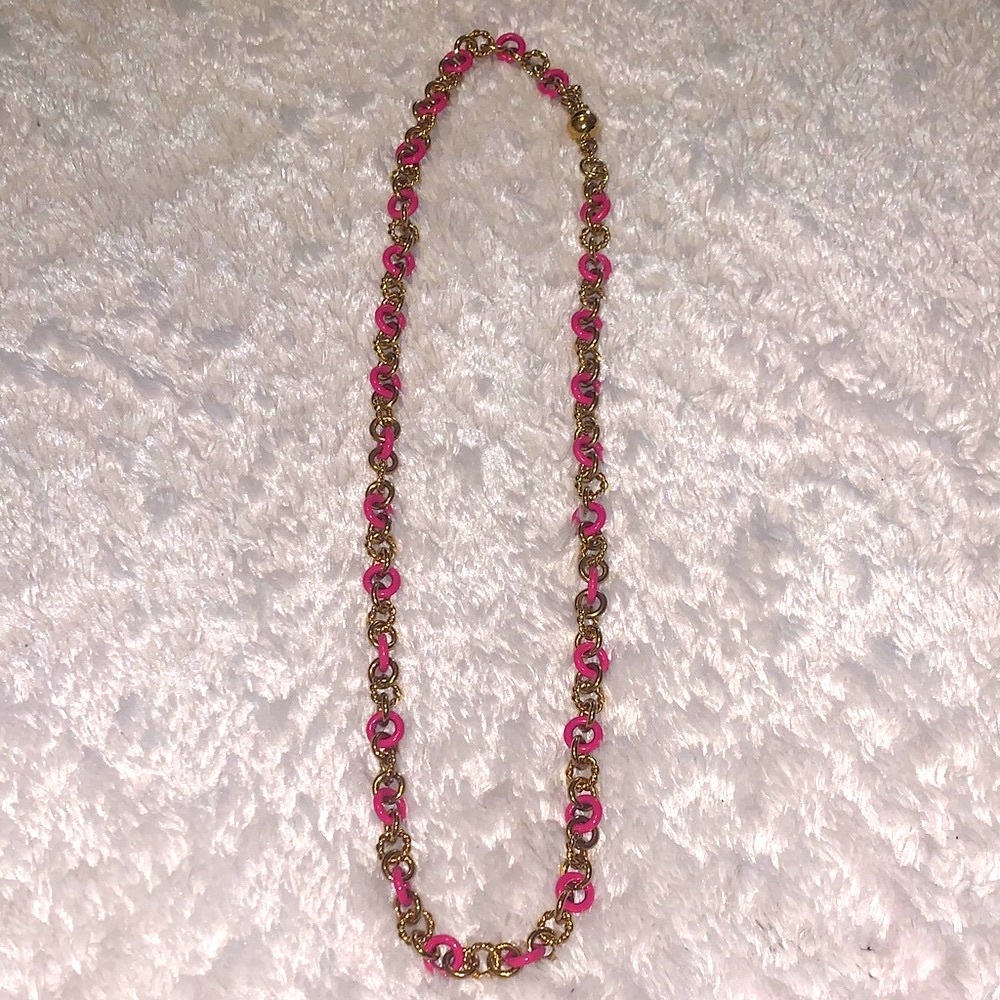 🎁Like New Juicy Couture Pink enamel and Gold tone long chain Necklace